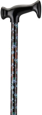 Print Cane - Blue and Pink Flowers on Black